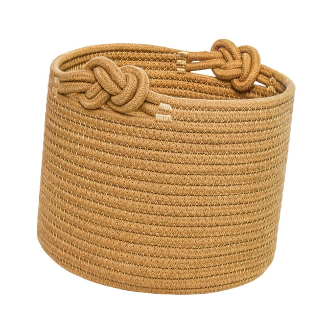 Cesta tejida pequeña decorativa para regalo, cesta redonda para llaves, juguetes de bebé, mantas Marrón