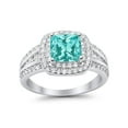 thumbnail image 5 of Halo Art Deco Ring Princess Cut Paraiba Tourmaline CZ 925 Sterling Silver Size 6, 5 of 7