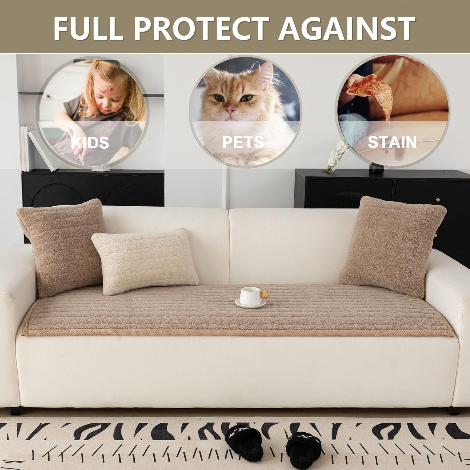 Washable Pet Couch Cover Non-Slip Sofa Covers for Dogs Pet-Friendly Soft Sherpa Dog Couch Protector Mat for Sectional Sofa