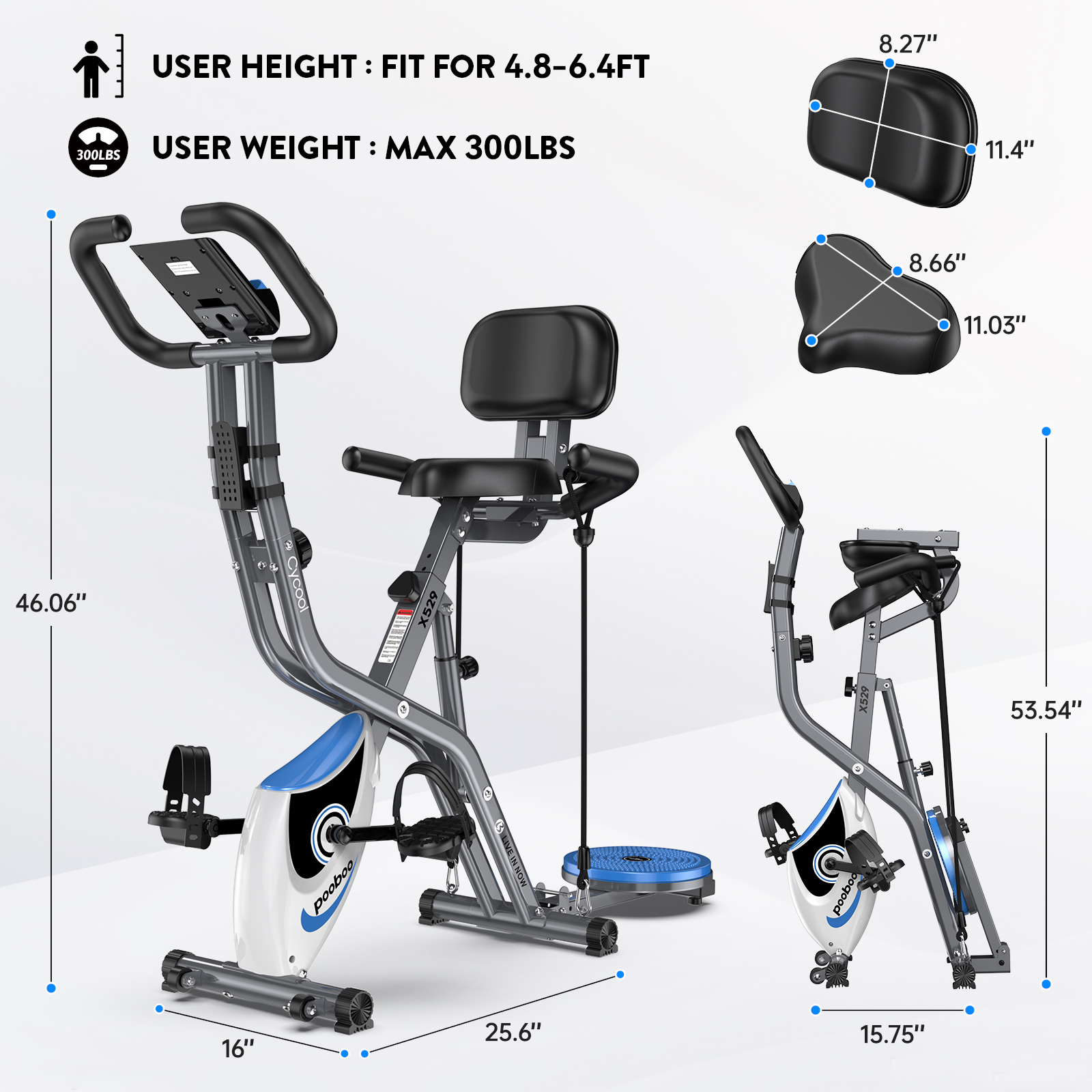 Pooboo 4-in-1 Folding Exercise Bike 300 lb Capacity photo 7