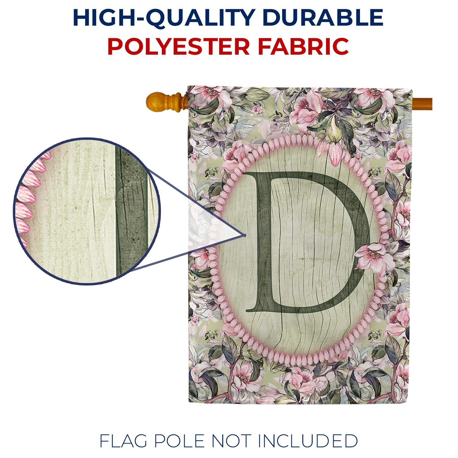 America Forever Spring Monogram House Flag Letter D 28 X 40 inches Double Sided Vertical Outdoor, Yard, Lawn, Spring Floral Design, Pink Flowers, Summer Farmhouse House Flag
