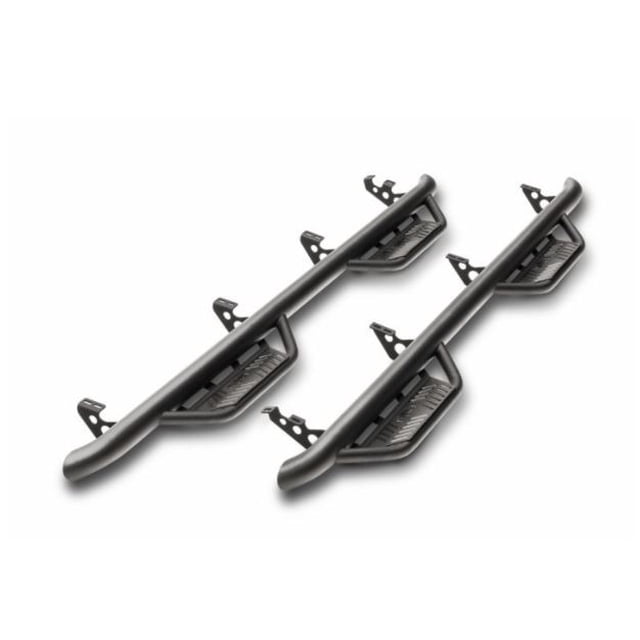 N-Fab Nerf Bar HPC1971QC-TX Podium; With Drop Down Steps; 3 Inch Round Bent; Textured Powder Coated Matte Black Stainless Steel; Welded Vented End Caps; Rocker Panel Mount