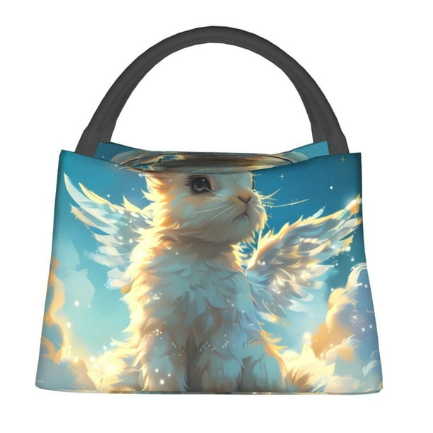 Fotbe Cute Angel Winged Rabbit Bolsa Térmica Portátil con Estampado, Bolsa de Entrega de Alimentos Aislada, Bolsa Reutilizable de Gran Capacidad para Comidas y Supermercado