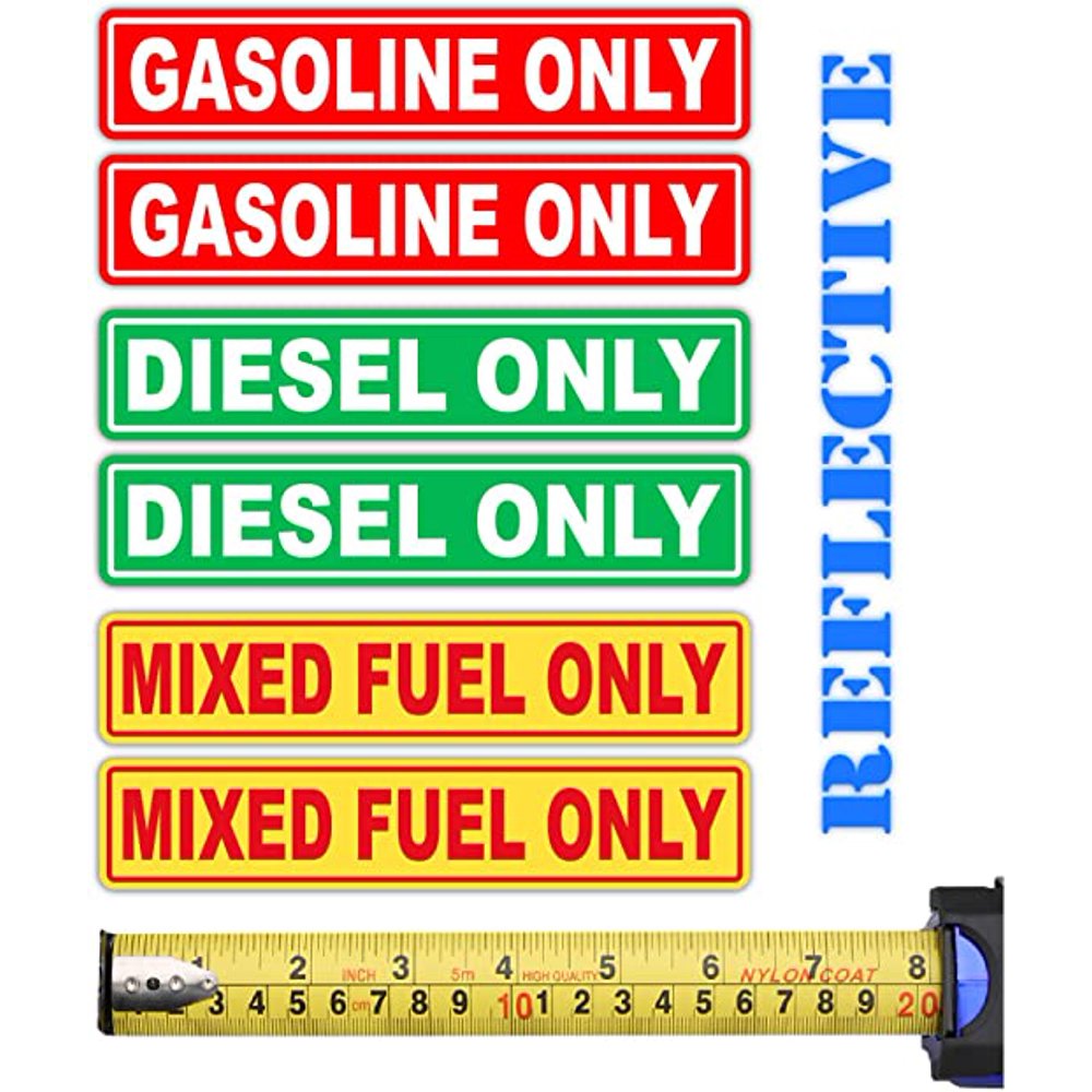 6 Pack | Reflective Mixed Fuel Only, Gasoline Only, Diesel Only, Fuel Marker Combo Pack Label ...