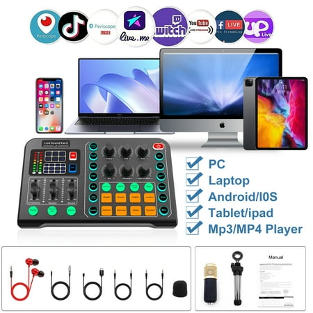 Podcast Microphone Bundle,Podcast Equipment Bundle with Tripod Stand and Professional Audio Mixer/studio equipment/podcast microphone for Streaming Broadcast,Gaming,Recording,Singing,tiktok,YouTube