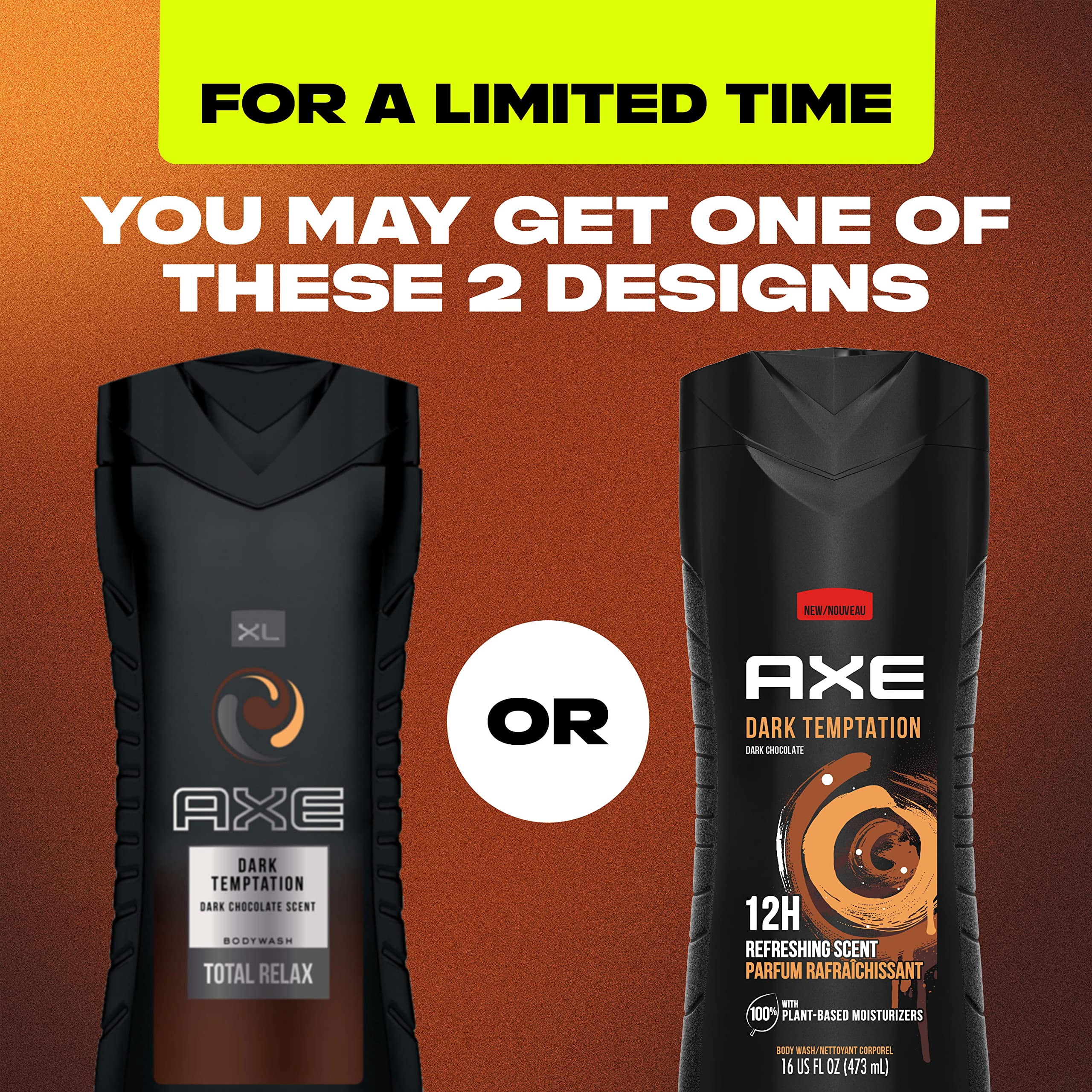 Axe Body Wash 12H Refreshing Scent Dark Temptation Dark Chocolate Men,S Body Wash With 100 Percent Plant-Based Moisturizers 16 Oz