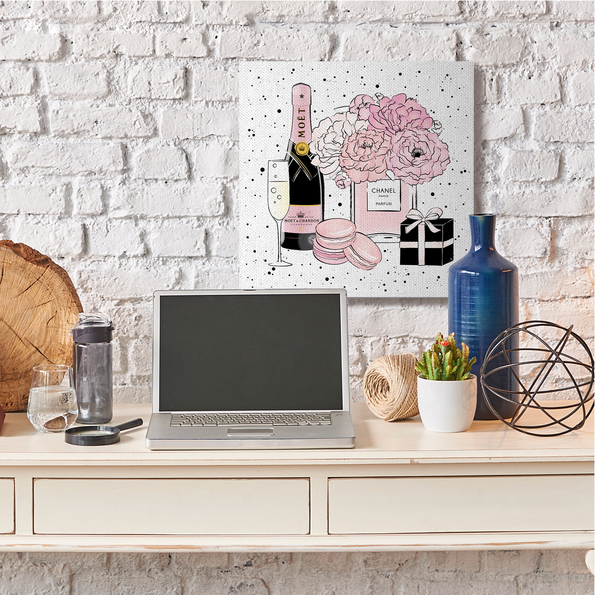 Stupell Industries Pink Glam Celebration Fashion Dessert Champagne Beauty & Fashion Painting Gallery Wrapped Canvas Art Print Wall Art, 30 x 30