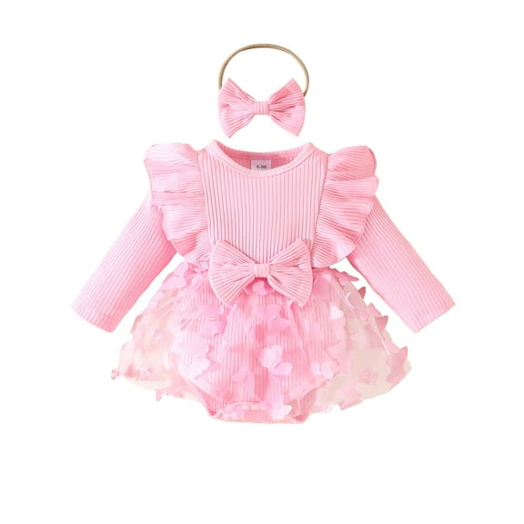 Mercatoo Baby Girl Sequins Bowknot Butterfly Dress I𝐧fant Toddler Tutu Flower Girls Wedding Birthday Romper Dresses Set