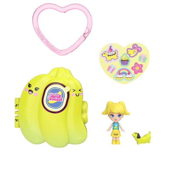 Polly Pocket Doll & Micro Compact, Keychain and Sticker Sheet, Pet Accessory, Travel Toys