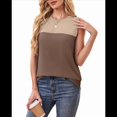 thumbnail image 3 of Camiseta Sin Mangas Informal de Verano con Cuello Redondo y Bloques de Color para Mujer, Color Marrón S, 3 of 8