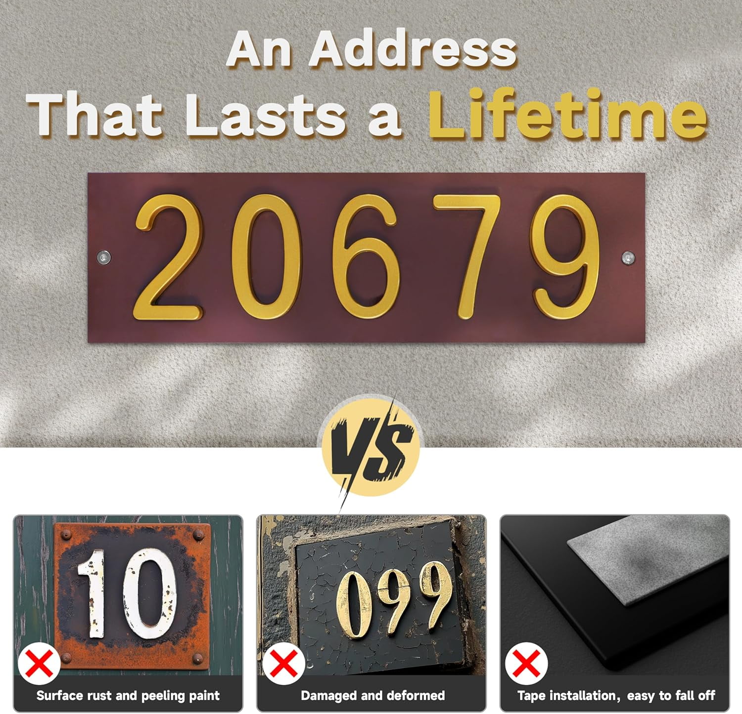 ShadeMart Personalized Flush Mount House Numbers Address Street Sign Plaque in Vertical/Horizontal, Aluminum Modern Front Door Sign - Made In USA (Custom Plate & Fonts Colors/Numbers)