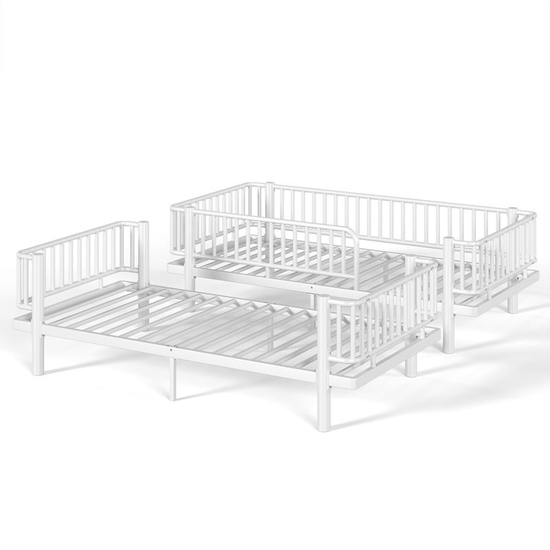 Twin XL-over-Twin XL Teens Bunk Bed Can Transformed into 2 Platform Beds, Metal Kids Bed Frame with Round-Pipe, Ladder & Guardrails
