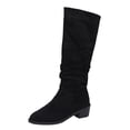 thumbnail image 2 of Womens Chunky Heel Knee High Boots Suede Round Toe Fall Winter Tall Boots Black 8.5(41), 2 of 9