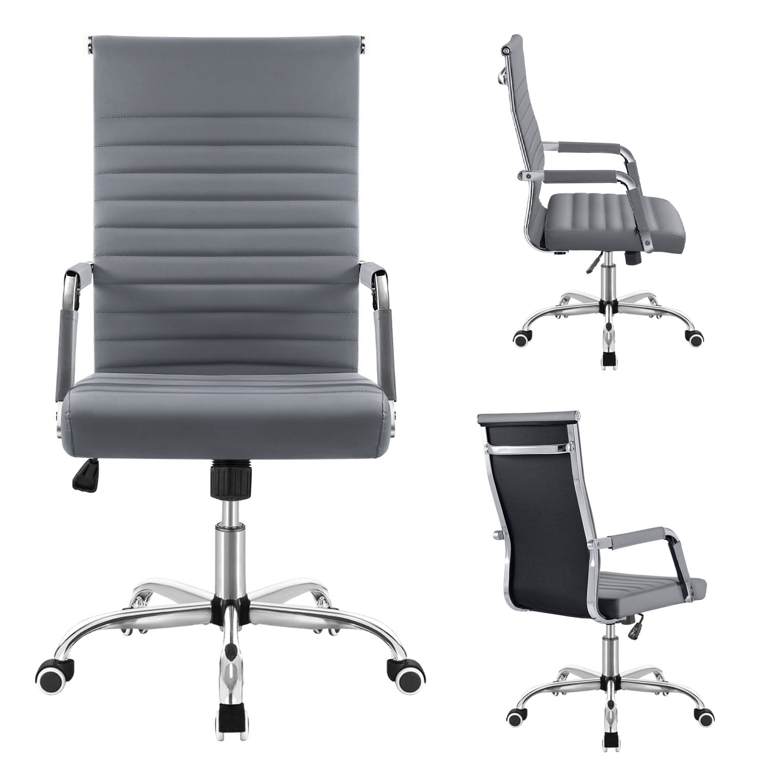 Lacoo Mid-Back Faux Leather Office Desk Chair Executive Conference Task Chair with Arms, Gray