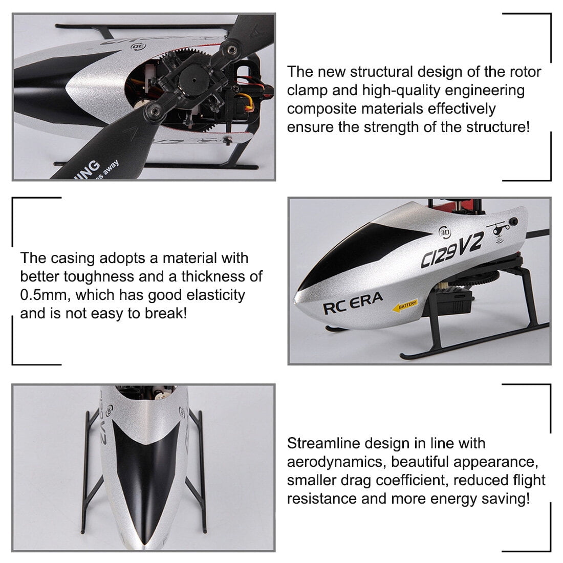 C129 V2 RC Helicopter with One-Key Take-Off/Landing, 2.4G 4CH 6-Axis Gyro 3D Flips RC Aircraft Model with Altitude Hold & Optical Flow for Adults Beginners- RTF