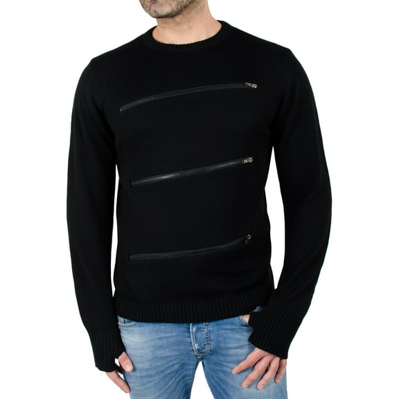 Indigo Star Men Long Sleeve Black Zippered Crewneck Pullover Sweatshirt - Small
