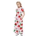 thumbnail image 2 of DAETIROS Girls Strawberry Print Maxi Dress Short Sleeve Pockets Soft Comfortable Casual Flowy Long Dress for Kids Pink,Size 11 T, 2 of 9