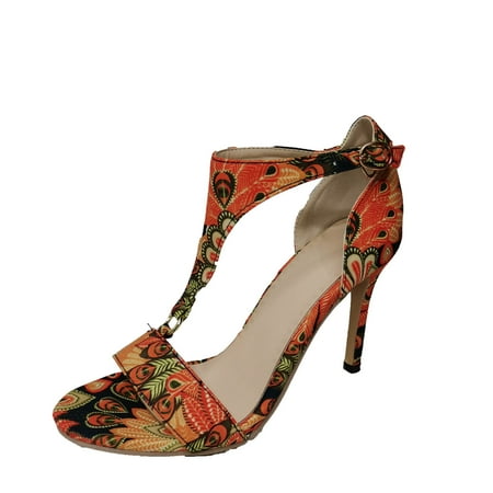 

Sentuca Women s Sexy Party Ethnic Print Fish Mouth Open Toe Buckle High Heel Sandals