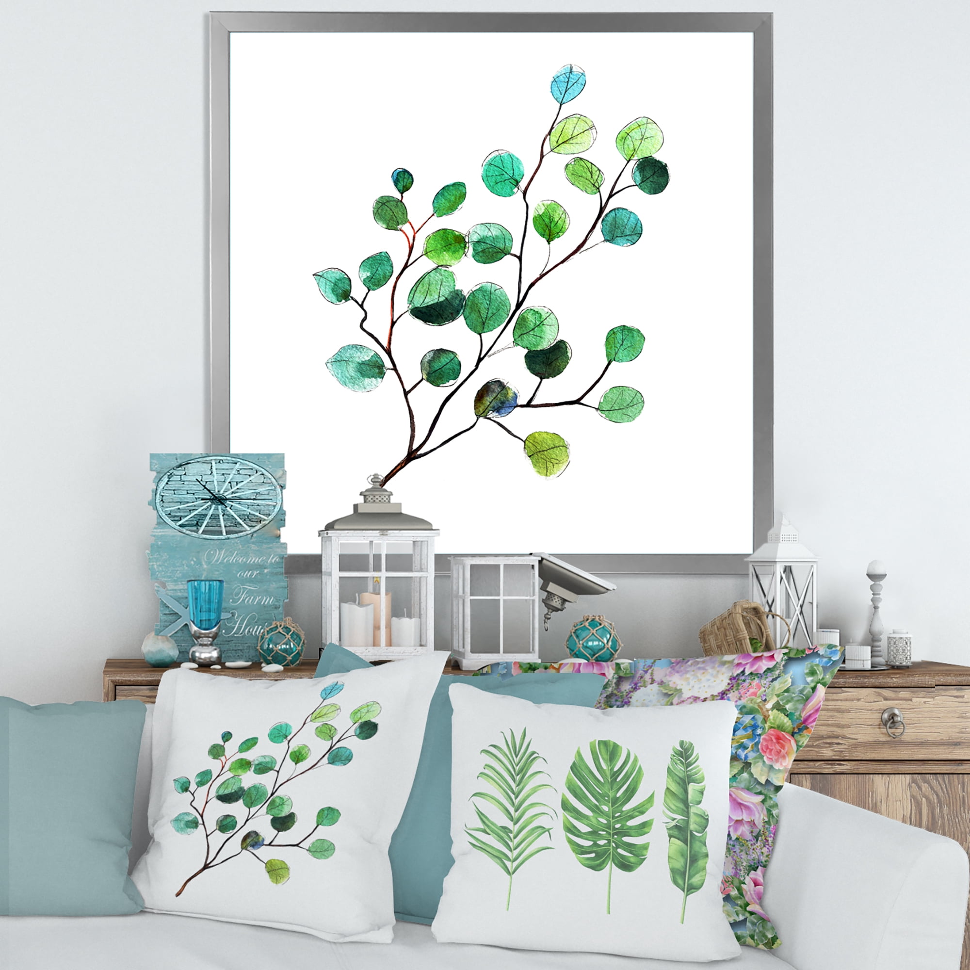 Designart 'Young Eucalyptus Branches and Leaves IV' Traditional Framed Art Print