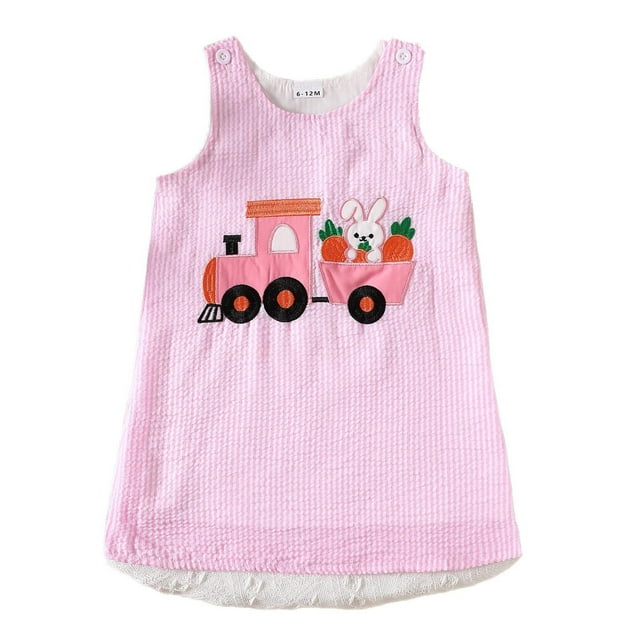HNMKIU Robe Sans Manches Brodée de Dessins Animés de Pâques pour Filles Tout-Petits Fête Danse Rose, 3-4 Ans