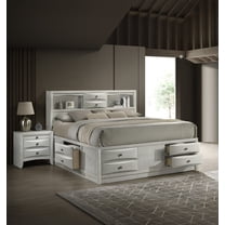 3pc Set Antique White Finish King Size Captain's Storage Bed Nightstands