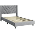 thumbnail image 2 of Yaheetech Upholstered Platform Bed Frame with Tufted Headboard, Twin, Light Gray, 2 of 7
