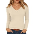 thumbnail image 2 of Utoimkio Women's V Neck Long Sleeve Undershirts Slim Fitted Stretchy Casual Basic Tee for Daily Wear Size XS-XL, 2 of 9