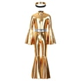 thumbnail image 5 of Miaeowve Girls Metallic Long Sleeve Flared Jumpsuits 70s Party Outfit Disco Hippie Fancy Dress Up Gold 10, 5 of 7