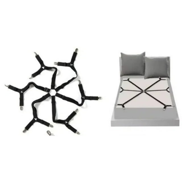 Black bed sheet fixing clip Bedly/College Dorm Essential/Bed Straps That Hold Mattress Pad in Place/Multipurpose Strap