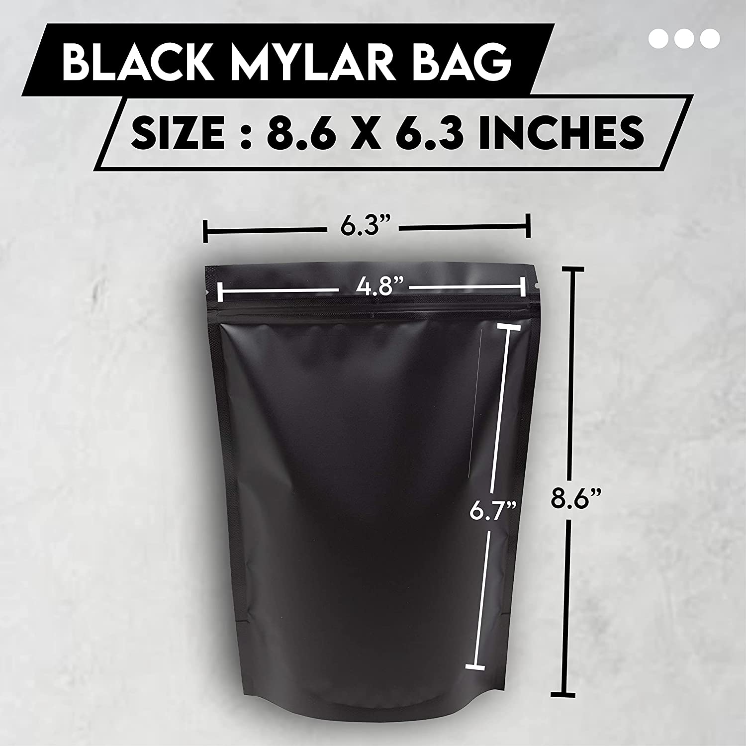 100 PCS Matte Black Mylar Bags - 6.3 x 8.6 Inches Black Resealable Bags  with Standup Gusset - Black Mylar Food Storage Ziplock Bags Vacuum Seal for  Tea, Coffee, Beans and more 
