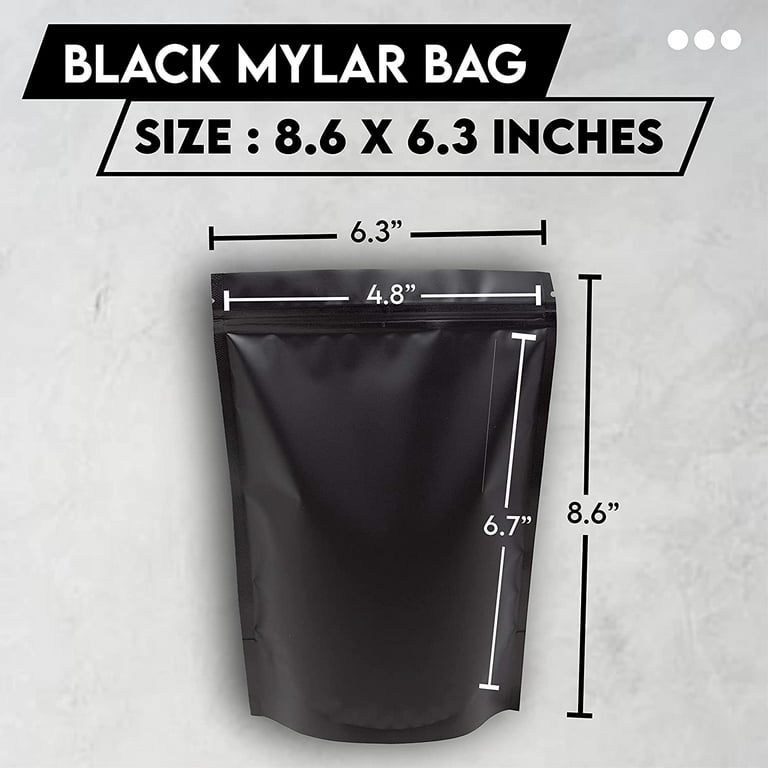 100 PCS Matte Black Mylar Bags - 6.3 x 8.6 Inches Black Resealable Bags  with Standup Gusset - Black Mylar Food Storage Ziplock Bags Vacuum Seal for  Tea, Coffee, Beans and more 