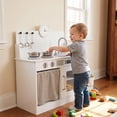 thumbnail image 4 of TLSUNNY Toddler Wooden Play Kitchen, Pretend Kitchen Playset with Clicking Knobs, Sink, Cabinet & 5pcs Cookware, Birthday/Christmas Gift for Little One, 4 of 11