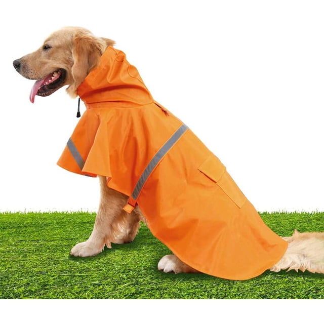 Orange Dogs Raincoat, Adjustable Stylish Dog Hoodie Poncho with Safety Reflective Strip Design for Medium Large Dogs (L)