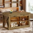 thumbnail image 3 of Fimind 55" Farmhouse Kitchen Island with Storage and Seating, Wooden Stationary Bar Table with 2 Drawers & Open Shelf for Dining Room, Brown, 3 of 7