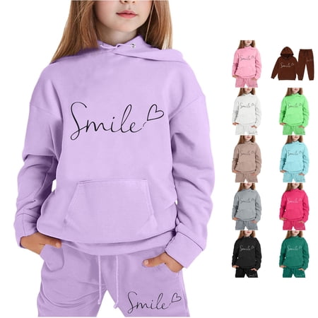Children Kids Boys and Girls Long Sleeve Letter Printed Lightweight Hoodie Sweatshirts and Long Pants Set Outfit Clothes Crop 3-4 Years