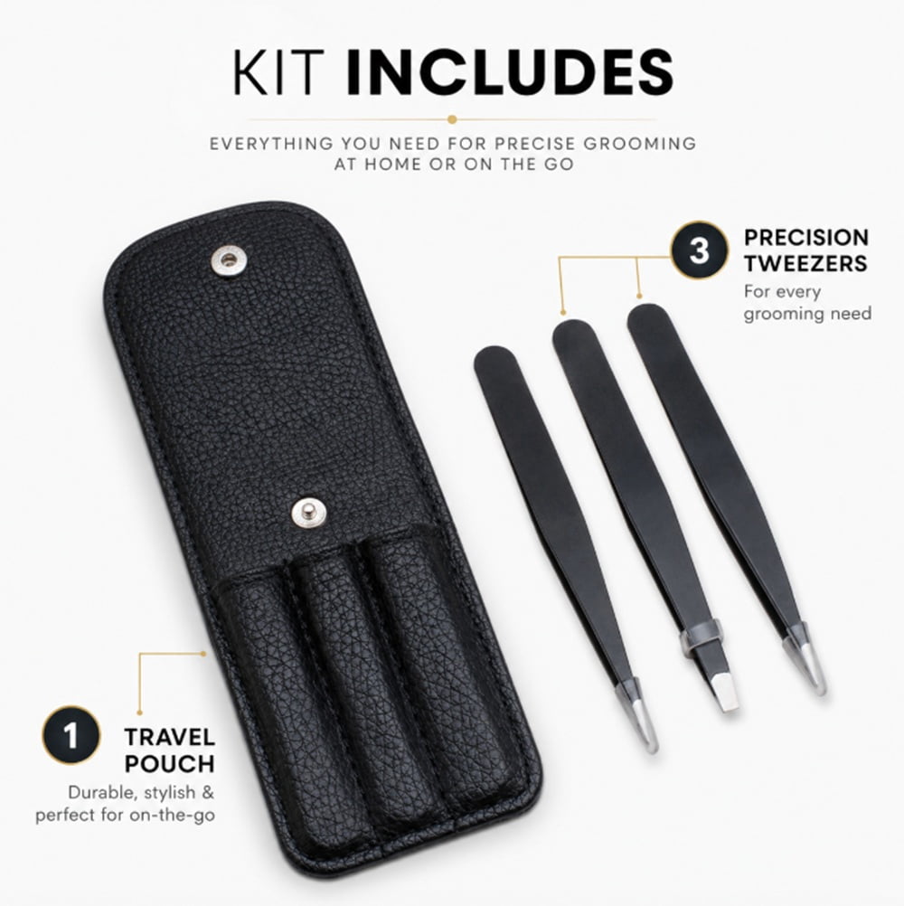 TIKA Stainless Steel Tweezer Set â€“ Slant, Pointed, Flat Tweezers