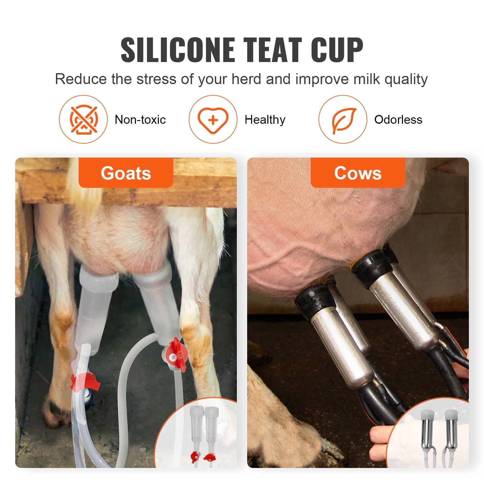 Automatic Adjustable Vacuum Milker Portable for Goats, Cows, Sheep, 304 Stainless Steel, Pulsation System, Food-Grade Silicone Accessories, 6L