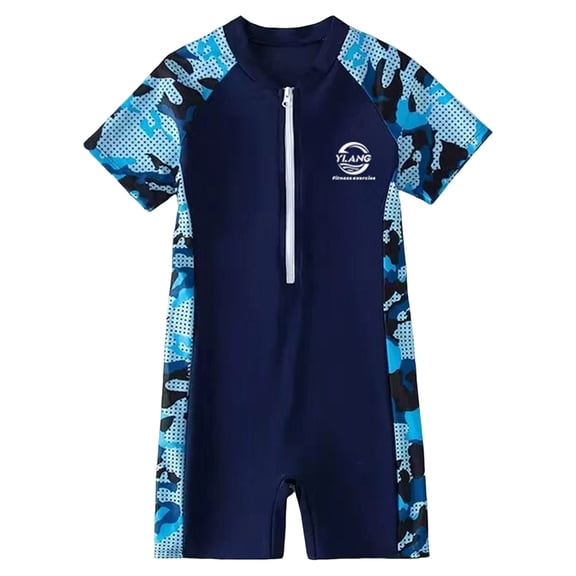 BOBOGOJP Girls and Boys One Piece Rash Guard Swimsuit Kid Water Sport Short Swimsuit UPF 50  Sun Protection Bathing Suits Blue for Size 7-8 Years