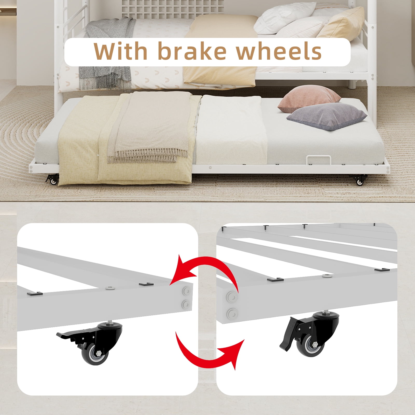 White Twin Metal Triple Bunk Bed with Removable Design – Durable Iron Structure, Separates Into Three Twin Beds