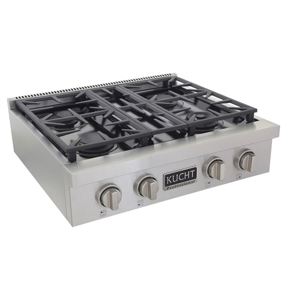 Pemberly Row 30" Propane Gas Range Top in Steel with Classic Silver Knobs