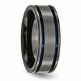thumbnail image 4 of Solid Titanium Black Titanium with Blue Anodized Grooves 8mm Men's Wedding Band Ring Comfort-Fit Size 11, 4 of 7