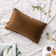 thumbnail image 2 of Pack of 2 Velvet Throw Pillow Covers Pompom Decorative Pillowcases Solid Soft Cushion Covers with Poms Square for Couch Sofa Bedroom Car 18x18inch Dark Green, 2 of 6