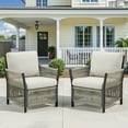 thumbnail image 2 of PPorfamilia Outdoor Single Chairs Set of 2, Cushioned Patio Wicker Arm Chairs for Balcony Garden Deck Porch, Beige, 2 of 6