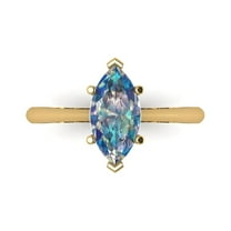 1.5 ctw Solitaire Anniversary Ring for Women | Marquise Cut Blue Moissanite | Hyperallergenic Solid 18K Yellow Gold