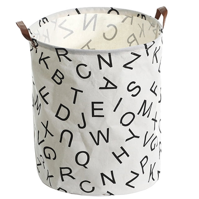 Round Laundry Hamper Waterproof Polka Dot Laundry Bin Letter Laundry Basket