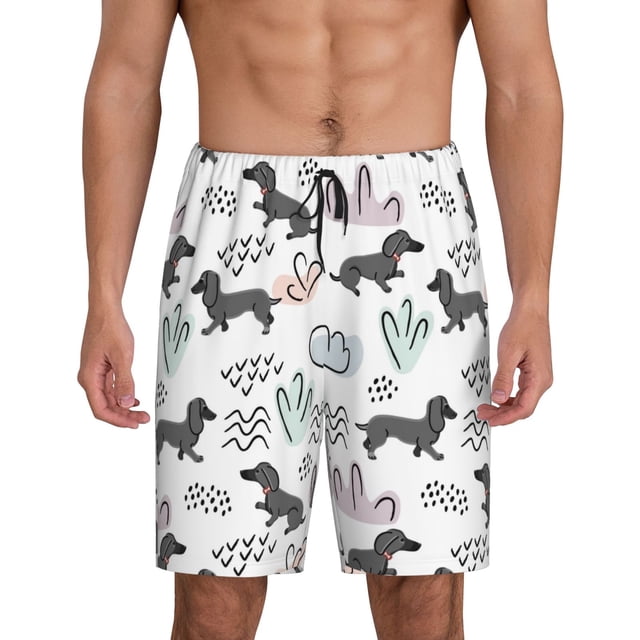 Balery Dachshund Dog Puppy Pantalones cortos de pijama de punto de algodón para hombre con cinturilla y bolsillos-Small
