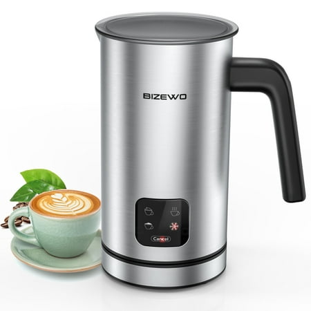 

Fithood Milk Frother and Steamer Electric Milk Warmer with Touch Screen BIZEWO 4 IN 1 Automatic Stainless Steel Steamer for Coffee Latte Hot Chocolates Max Steaming Milk Level 10.1 oz-2 whisks i