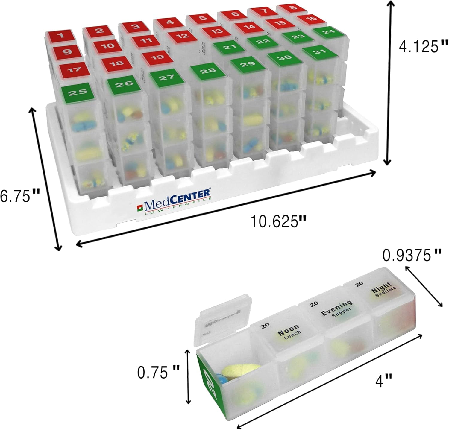 FSA/HSA Medcenter 31-Day Medication Organizer in Boxes with 4 Daily Compartments – Standard Size