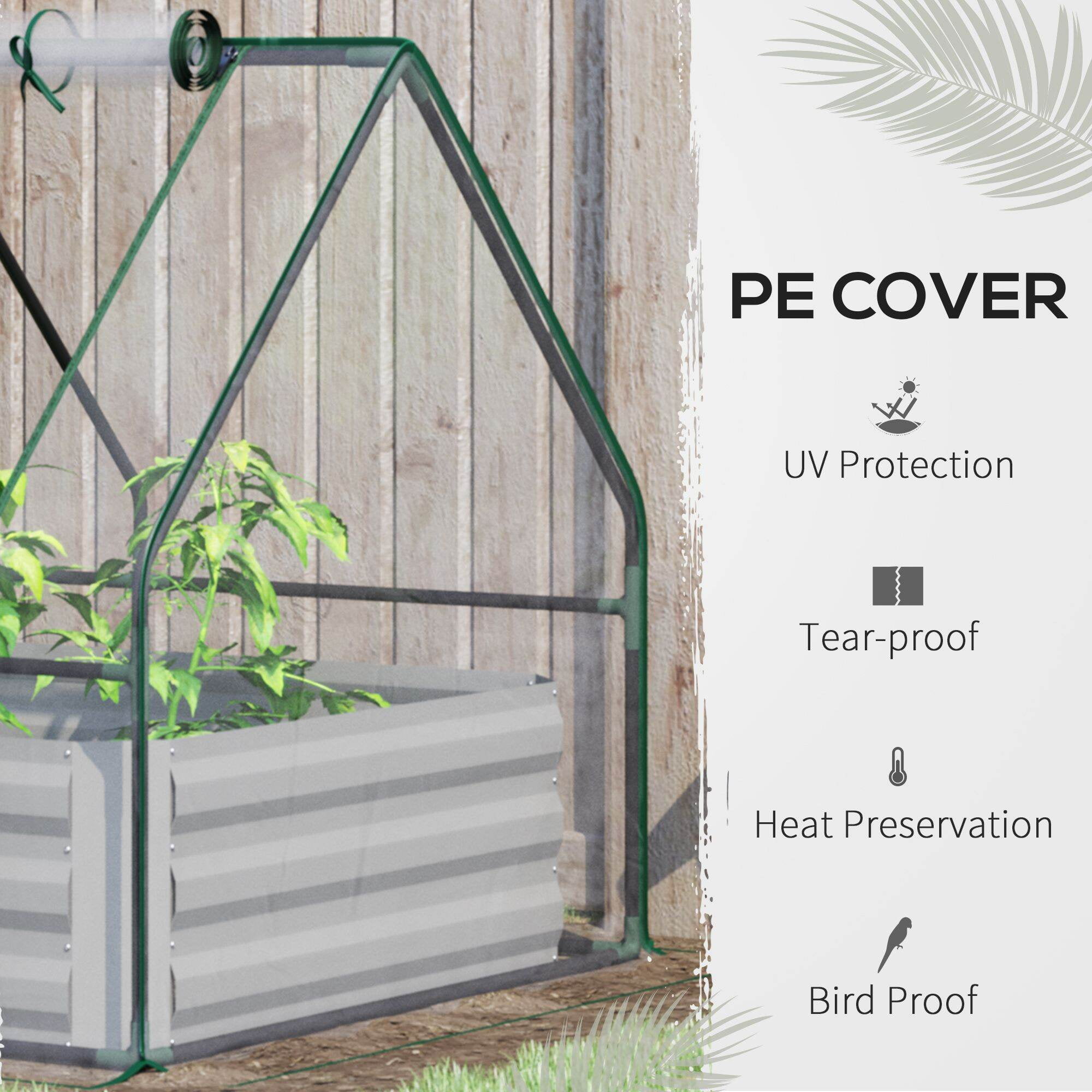 4' x 3' Galvanized Raised Garden Bed with PVC Greenhouse Cover, Outdoor Planter Box for Vegetables