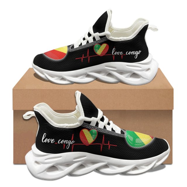 Congo Countries Flag Colors Hearts Pattern Wear-Resistant Lightweight Mesh Shoes Brand Design Breathable Sneaker Tenis Masculino
